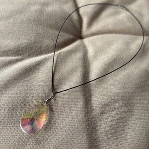Elegant Multicolored Prism Crystal Teardrop Pendant 20” Necklace with black cord